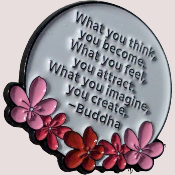 3/$12 "Buddha Wisdom . . . " Pink Flowers Enamel Pin - Picture 3 of 4